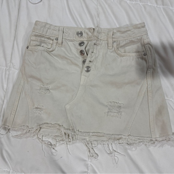 We The Free Cream Distressed Jean Skirt - Picture 1 of 2